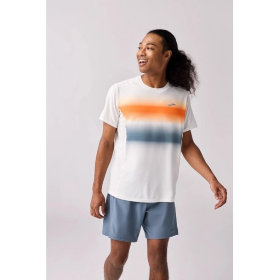 BROOKS ATMOSPHERE SHORT SLEEVE 3-WHITE/SHADOW STRIPE