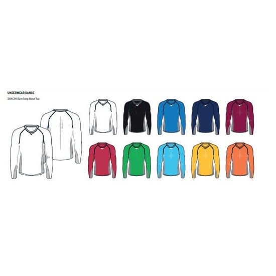 MIZUNO TEAM LONG SLEEVE UNDERWEAR-02 WHITE-09 BLACK-14 NAVY-22 ROYAL-85 ORANGE FLUO